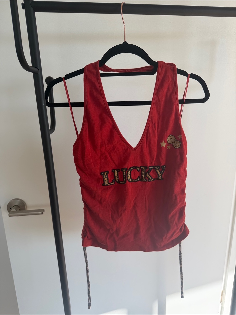 Urban Outfitters Red V-Neck Lucky Graphic Tank